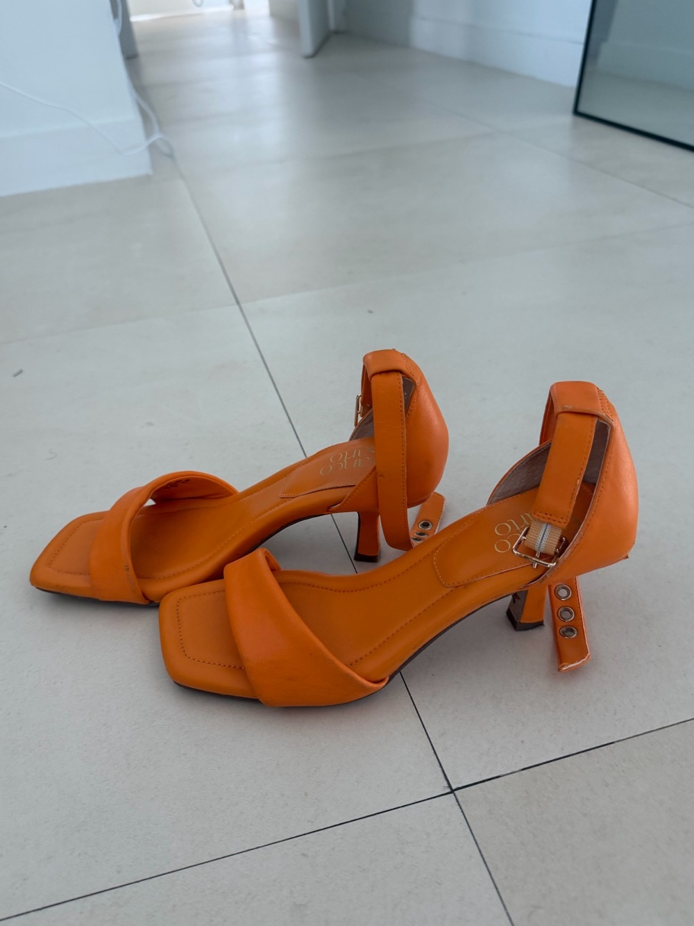 Tony Bianco Orange Square-Toe Ankle-Strap Heels